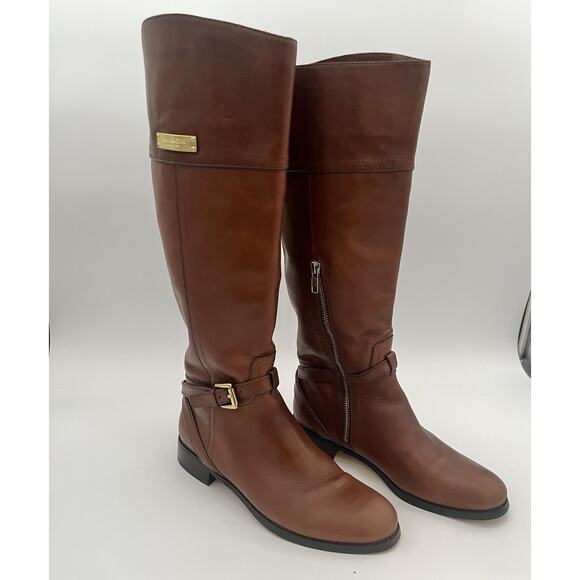 COACH Micha Wide Calf 6.5 US Leather Knee High Boots Chestnut Brown Designer EUC - Picture 9 of 16